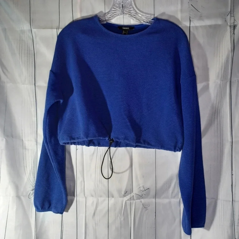 Forever 21 long sleeve blue ribbed cropped pullover casual loungewear top